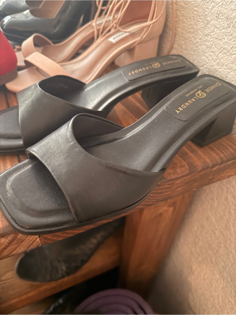 Chinese Laundry Black Square-Toe Slide Mules with Block Heel